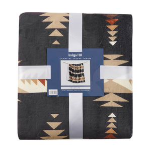 Hiend Accents Yosemite Campfire Sherpa Throw - Cozy Southwestern Design Perfect For Home, Campfires & Gifts Black Front, 100% Polyester,Back, 100% Polyester (Sherpa Fabric) Cf1839th-os-bk
