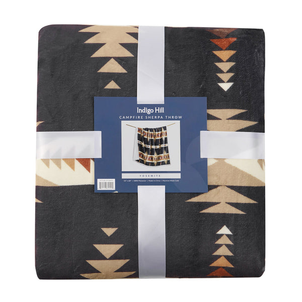 Hiend Accents Yosemite Campfire Sherpa Throw - Cozy Southwestern Design Perfect For Home, Campfires & Gifts Black Front, 100% Polyester,Back, 100% Polyester (Sherpa Fabric) Cf1839th-os-bk