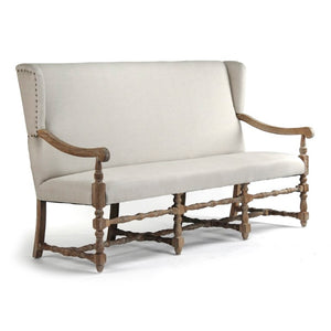 Zentique Franck Bench with Oak Frame and Linen Seat — Minimal Scandinavian Design, Sturdy Comfort for Entryways Limed Grey Oak, Natural Linen CF187-3 E272 A003