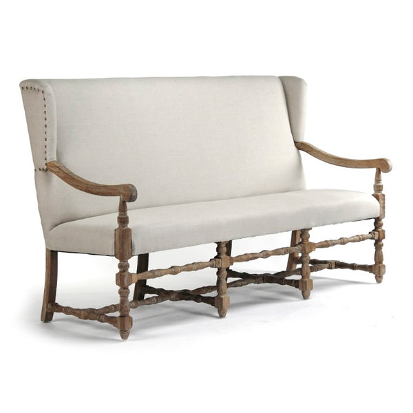 Zentique Franck Bench with Oak Frame and Linen Seat — Minimal Scandinavian Design, Sturdy Comfort for Entryways Limed Grey Oak, Natural Linen CF187-3 E272 A003