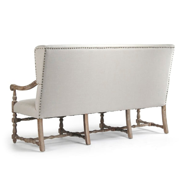 Zentique Franck Bench with Oak Frame and Linen Seat — Minimal Scandinavian Design, Sturdy Comfort for Entryways Limed Grey Oak, Natural Linen CF187-3 E272 A003