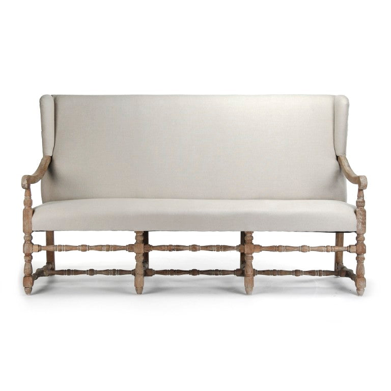 Zentique Franck Bench with Oak Frame and Linen Seat — Minimal Scandinavian Design, Sturdy Comfort for Entryways Limed Grey Oak, Natural Linen CF187-3 E272 A003