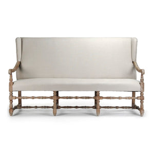 Zentique Franck Bench with Oak Frame and Linen Seat — Minimal Scandinavian Design, Sturdy Comfort for Entryways Limed Grey Oak, Natural Linen CF187-3 E272 A003