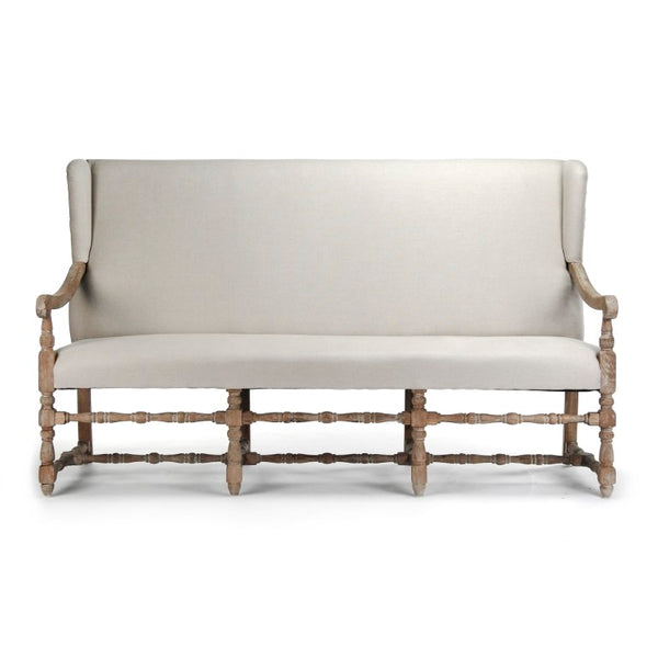 Zentique Franck Bench with Oak Frame and Linen Seat — Minimal Scandinavian Design, Sturdy Comfort for Entryways Limed Grey Oak, Natural Linen CF187-3 E272 A003