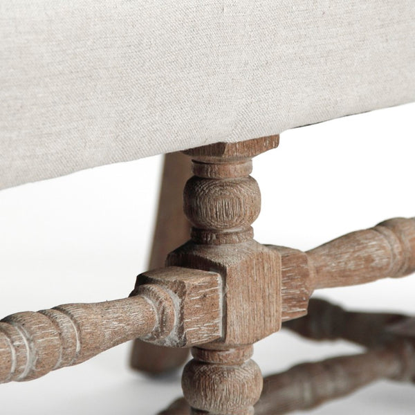 Zentique Franck Bench with Oak Frame and Linen Seat — Minimal Scandinavian Design, Sturdy Comfort for Entryways Limed Grey Oak, Natural Linen CF187-3 E272 A003