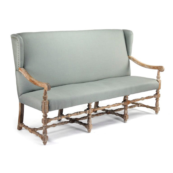 Zentique Franck Bench with Oak Frame and Linen Seat — Minimal Scandinavian Design, Sturdy Comfort for Entryways Limed Grey Oak, Sage Linen CF187-3 E272 I
