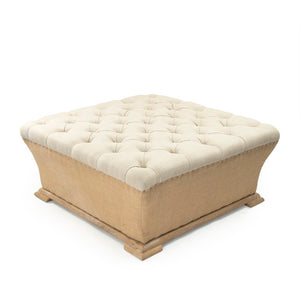 Zentique Quincy Oak-Leg Linen Ottoman | Versatile Footrest, Extra Seating or Low Table, Modern Timeless Style CF188 E272 Jute A003 FH