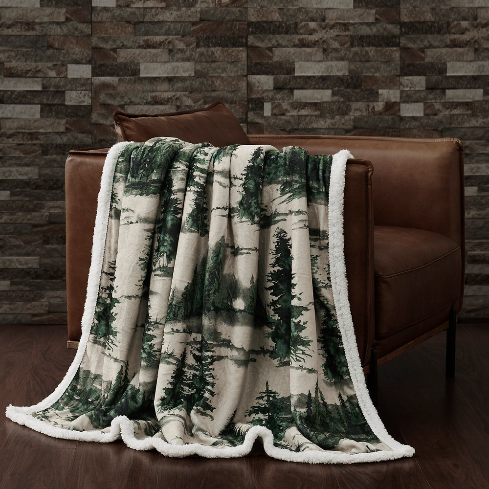 Hiend Accents Joshua Campfire Sherpa Throw - Cozy Comfort For Outdoor Gatherings With Rustic Lodge Style Charm Green Front, 100% Polyester,Back, 100% Polyester (Sherpa Fabric) Cf1915th-os-df