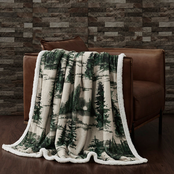 Hiend Accents Joshua Campfire Sherpa Throw - Cozy Comfort For Outdoor Gatherings With Rustic Lodge Style Charm Green Front, 100% Polyester,Back, 100% Polyester (Sherpa Fabric) Cf1915th-os-df