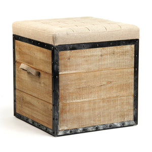 Zentique Faye Stool: Rustic Oak & Burlap Chic Seating For Comfort, Style, And Elegant Gatherings At Home Weathered Oak,Burlap Oak,Burlap Cf192 Burlap H014