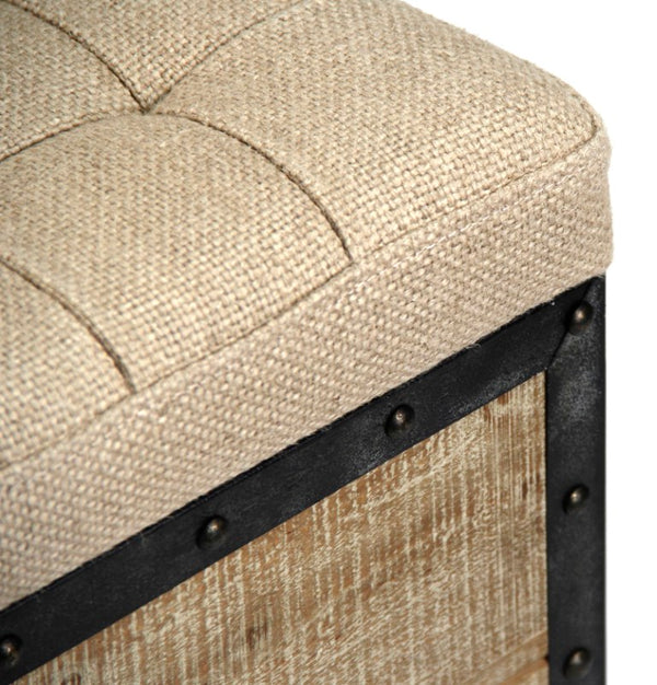 Zentique Faye Oak Stool with Burlap Seat — Compact 18.5" x 19" Versatile Vanity & Accent Seating, Durable Finish CF192 Burlap H014