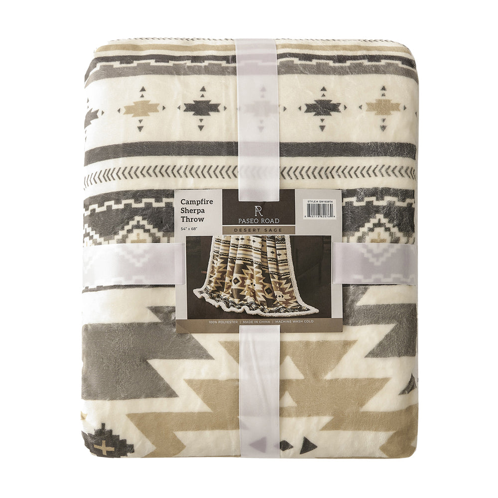 Hiend Accents Desert Sage Campfire Sherpa Throw - Cozy Multi-color Blanket For Stylish Home Décor And Warmth Multi Color Front, 100% Polyester,Back, 100% Polyester (Sherpa Fabric) Cf1939th-os-oc