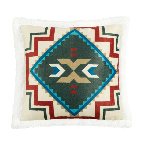 Hiend Accents Spirit Valley Campfire Sherpa Pillow - Cozy Aztec Design For Stylish Home Decor And Comfort Multi Color Shell, 100% Polyester,Fill, 100% Polyester Cf2113pl-os-oc