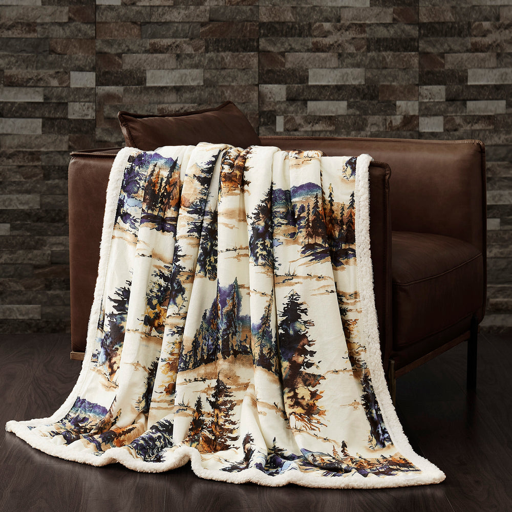 Hiend Accents Acadia Campfire Sherpa Throw - Cozy Woodland Escape With Plush Comfort And Ethereal Design Copper Front, 100% Polyester,Back, 100% Polyester (Sherpa Fabric) Cf2137th-os-cp
