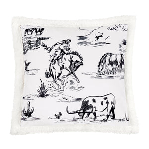 Hiend Accents Ranch Life Western Toile Campfire Sherpa Pillow - Cozy Rustic Charm For Home Decor Enthusiasts Black Shell, 100% Polyester,Fill, 100% Polyester Cf2138pl-os-bk