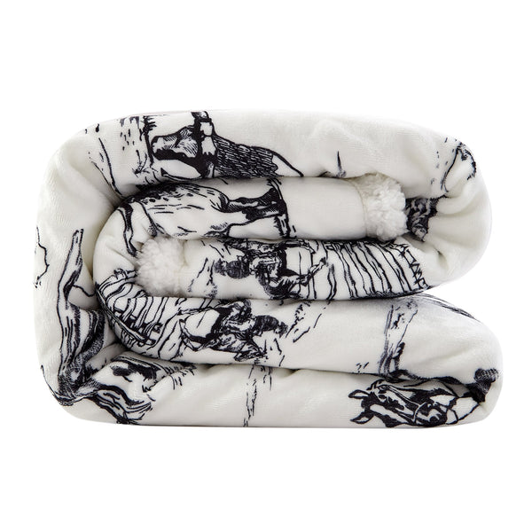 Hiend Accents Ranch Life Western Toile Campfire Sherpa Throw - Cozy Rustic Charm For Stylish Home Decor Black,White Front, 100% Polyester,Back, 100% Polyester (Sherpa Fabric) Cf2138th-os-bk