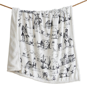 Hiend Accents Ranch Life Western Toile Campfire Sherpa Throw - Cozy Rustic Charm For Stylish Home Decor Black,White Front, 100% Polyester,Back, 100% Polyester (Sherpa Fabric) Cf2138th-os-bk