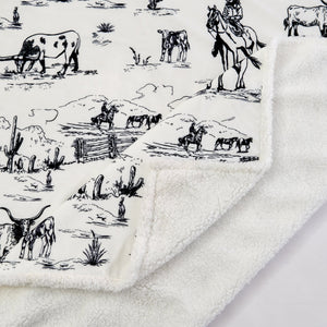 Hiend Accents Ranch Life Western Toile Campfire Sherpa Throw - Cozy Rustic Charm For Stylish Home Decor Black,White Front, 100% Polyester,Back, 100% Polyester (Sherpa Fabric) Cf2138th-os-bk