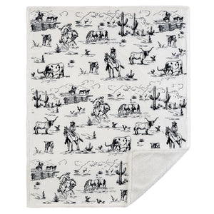 Hiend Accents Ranch Life Western Toile Campfire Sherpa Throw - Cozy Rustic Charm For Stylish Home Decor Black,White Front, 100% Polyester,Back, 100% Polyester (Sherpa Fabric) Cf2138th-os-bk