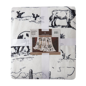 Hiend Accents Ranch Life Western Toile Campfire Sherpa Throw - Cozy Rustic Charm For Stylish Home Decor Black,White Front, 100% Polyester,Back, 100% Polyester (Sherpa Fabric) Cf2138th-os-bk
