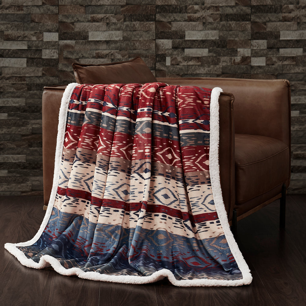 Hiend Accents Home On The Range Aztec Campfire Sherpa Throw - Embrace Southwestern Charm And Cozy Warmth Today! Multi Color Front, 100% Polyester,Back, 100% Polyester (Sherpa Fabric) Cf2237t2-os-oc
