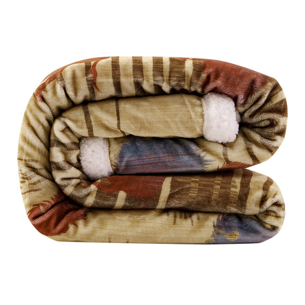 Hiend Accents Home On The Range Buffalo Campfire Sherpa Throw - Cozy, Rustic Decor For Warm Nights & Gatherings Multi Color Front, 100% Polyester,Back, 100% Polyester (Sherpa Fabric) Cf2237th-os-oc