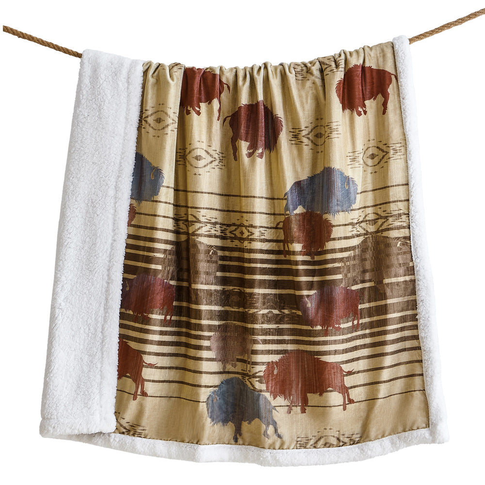 Hiend Accents Home On The Range Buffalo Campfire Sherpa Throw - Cozy, Rustic Decor For Warm Nights & Gatherings Multi Color Front, 100% Polyester,Back, 100% Polyester (Sherpa Fabric) Cf2237th-os-oc