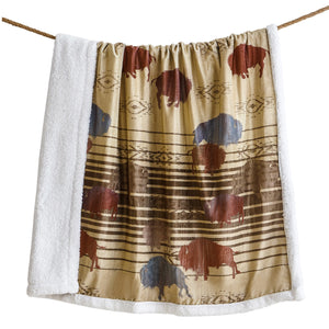 Hiend Accents Home On The Range Buffalo Campfire Sherpa Throw - Cozy, Rustic Decor For Warm Nights & Gatherings Multi Color Front, 100% Polyester,Back, 100% Polyester (Sherpa Fabric) Cf2237th-os-oc