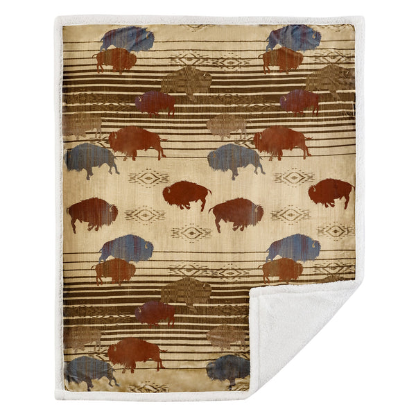 Hiend Accents Home On The Range Buffalo Campfire Sherpa Throw - Cozy, Rustic Decor For Warm Nights & Gatherings Multi Color Front, 100% Polyester,Back, 100% Polyester (Sherpa Fabric) Cf2237th-os-oc