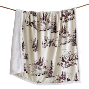 Hiend Accents White Pine Campfire Sherpa Throw - Cozy Up With Rustic Style For Indoor And Outdoor Adventures Tan Front, 100% Polyester,Back, 100% Polyester (Sherpa Fabric) Cf2239th-os-oc