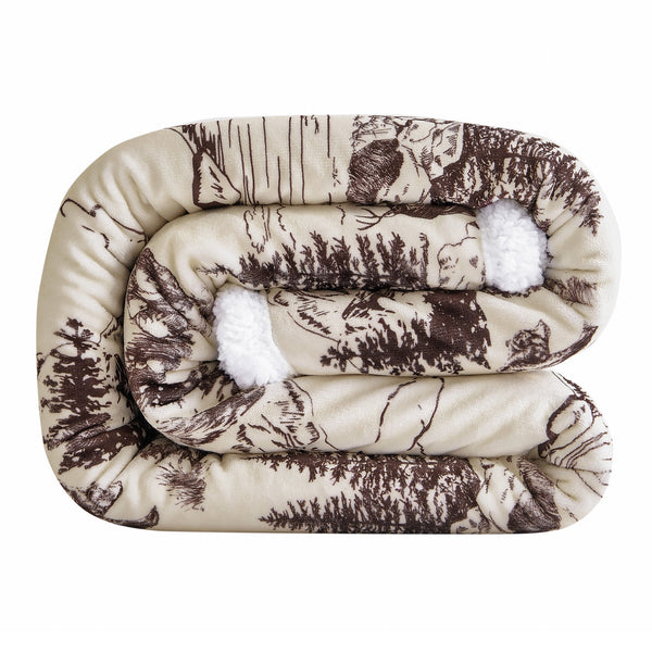 Hiend Accents White Pine Campfire Sherpa Throw - Cozy Up With Rustic Style For Indoor And Outdoor Adventures Tan Front, 100% Polyester,Back, 100% Polyester (Sherpa Fabric) Cf2239th-os-oc