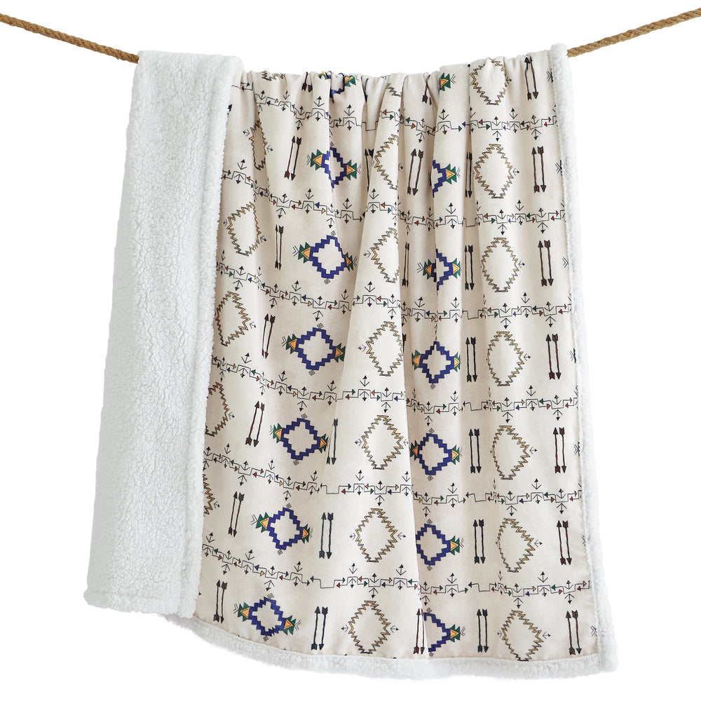 Hiend Accents Arrow Campfire Sherpa Throw - Embrace Cozy Elegance With Unique Tribal Design For Indoor & Outdoor Use Multi Color Front, 100% Polyester,Back, 100% Polyester (Sherpa Fabric) Cf2317t2-os-oc