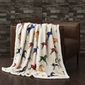 Hiend Accents Wild Horses Campfire Sherpa Throw - Cozy Comfort With Vibrant Southwestern Design For All Occasions Multi Color Front, 100% Polyester,Back, 100% Polyester (Sherpa Fabric) Cf2317th-os-oc