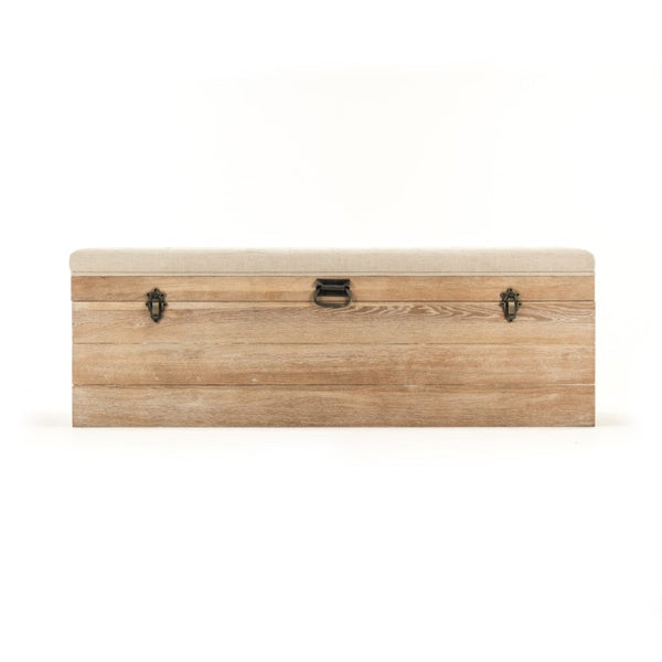 Zentique Stockage Oak Storage Bench with Linen Cushion — 53" Modern Entryway Seat, Hidden Compartment, Durable Finish CF235-Z E272 A003