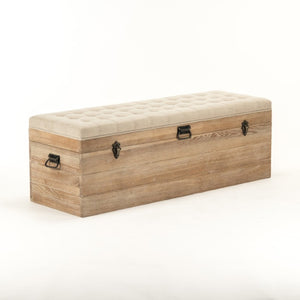 Zentique Stockage Oak Storage Bench with Linen Cushion — 53" Modern Entryway Seat, Hidden Compartment, Durable Finish CF235-Z E272 A003