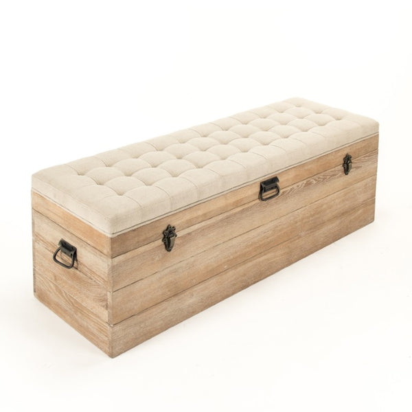 Zentique Stockage Oak Storage Bench with Linen Cushion — 53" Modern Entryway Seat, Hidden Compartment, Durable Finish CF235-Z E272 A003