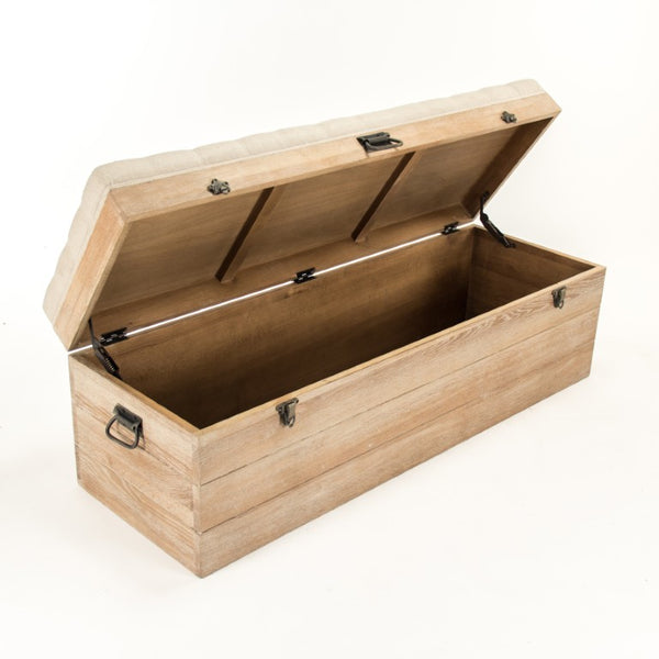 Zentique Stockage Oak Storage Bench with Linen Cushion — 53" Modern Entryway Seat, Hidden Compartment, Durable Finish CF235-Z E272 A003