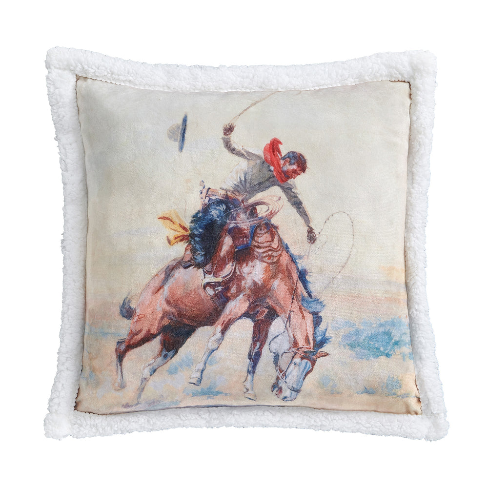 Hiend Accents Buster Campfire Sherpa Pillow - Western-inspired Comfort With Cowboy Art For Your Cozy Living Space Multi Color Shell, 100% Polyester,Fill, 100% Polyester Cf2462pl-os-oc