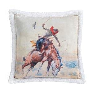 Hiend Accents Buster Campfire Sherpa Pillow - Western-inspired Comfort With Cowboy Art For Your Cozy Living Space Multi Color Shell, 100% Polyester,Fill, 100% Polyester Cf2462pl-os-oc