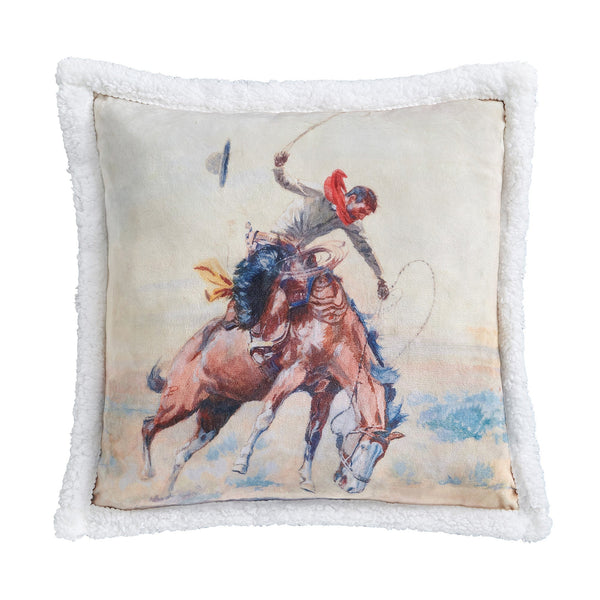 Hiend Accents Buster Campfire Sherpa Pillow - Western-inspired Comfort With Cowboy Art For Your Cozy Living Space Multi Color Shell, 100% Polyester,Fill, 100% Polyester Cf2462pl-os-oc