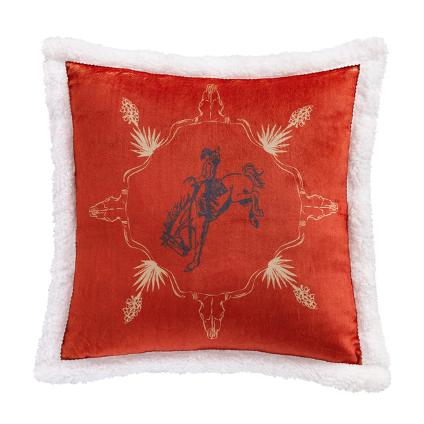 Hiend Accents Marfa Campfire Sherpa Pillow - Cozy Western Decor With Cowboy Design For Your Living Space Comfort Red Shell, 100% Polyester,Fill, 100% Polyester Cf2465pl-os-d1