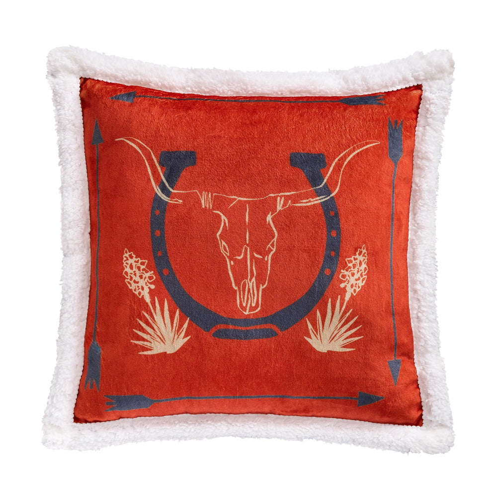Hiend Accents Marfa Campfire Sherpa Pillow - Cozy Western Decor With Cowboy Design For Your Living Space Comfort Red Shell, 100% Polyester,Fill, 100% Polyester Cf2465pl-os-d1