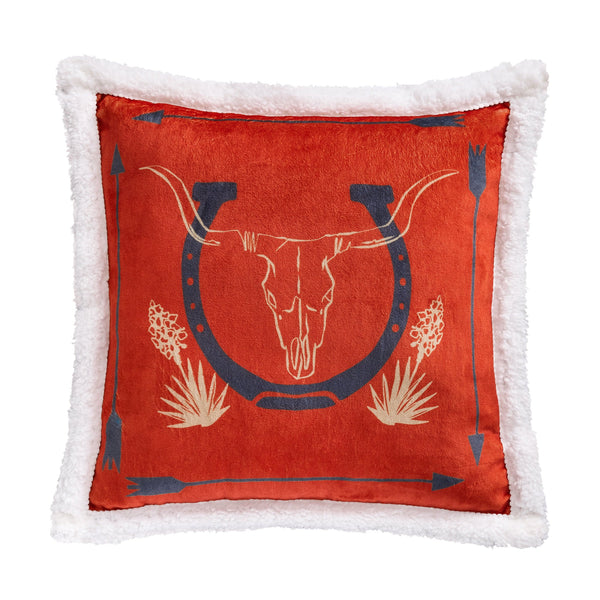 Hiend Accents Marfa Campfire Sherpa Pillow - Cozy Western Decor With Cowboy Design For Your Living Space Comfort Red Shell, 100% Polyester,Fill, 100% Polyester Cf2465pl-os-d2