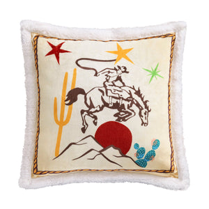 Hiend Accents Desert Rider Campfire Sherpa Pillow - Cozy Western Decor With Cowboy And Horse Sunset Design Multi Color Shell, 100% Polyester,Fill, 100% Polyester Cf2468pl-os-d1