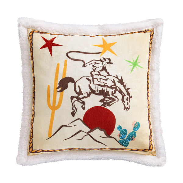 Hiend Accents Desert Rider Campfire Sherpa Pillow - Cozy Western Decor With Cowboy And Horse Sunset Design Multi Color Shell, 100% Polyester,Fill, 100% Polyester Cf2468pl-os-d1