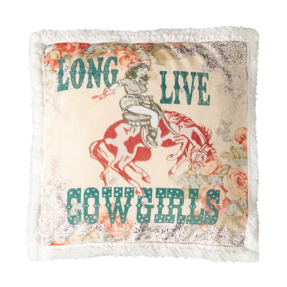Hiend Accents Long Live Cowgirls Campfire Sherpa Pillow - Vintage Western Charm Meets Modern Comfort & Style Multi Color Shell, 100% Polyester,Fill, 100% Polyester Cf2469pl-os-d1