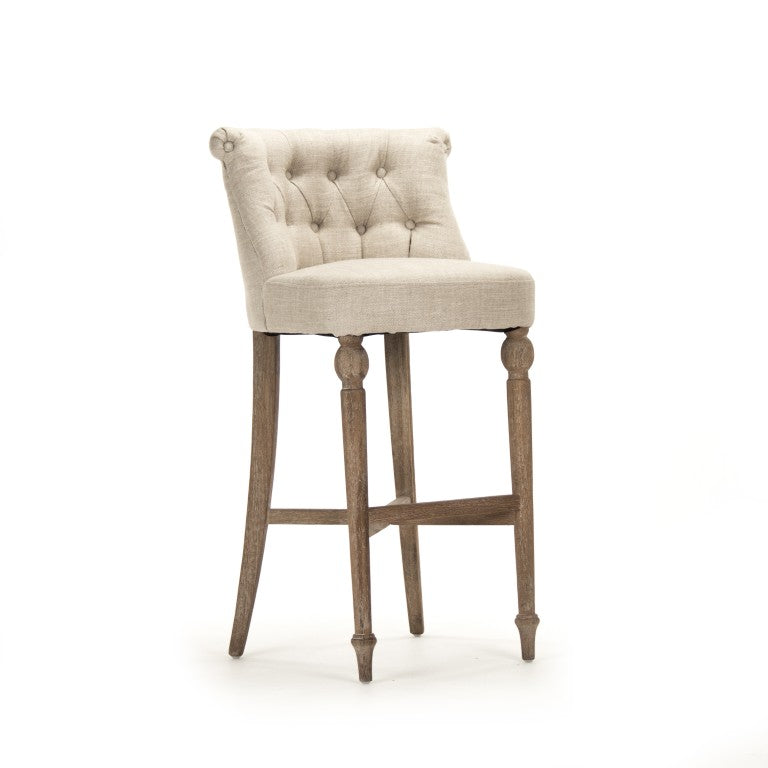Zentique Amelie Oak & Linen Bar Stool — Cushioned Contemporary Counter Seating, Solid Oak Frame, Timeless Style CF253-Z E272 A015-A