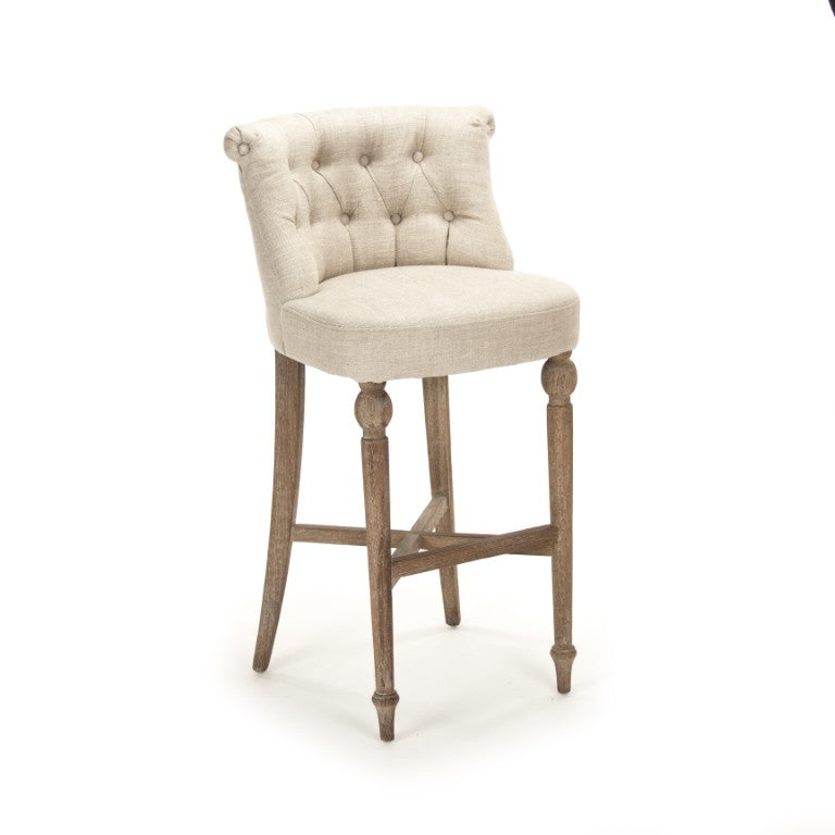 Zentique Amelie Oak & Linen Bar Stool — Cushioned Contemporary Counter Seating, Solid Oak Frame, Timeless Style CF253-Z E272 A015-A