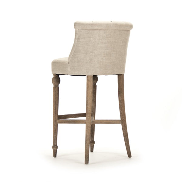 Zentique Amelie Oak & Linen Bar Stool — Cushioned Contemporary Counter Seating, Solid Oak Frame, Timeless Style CF253-Z E272 A015-A