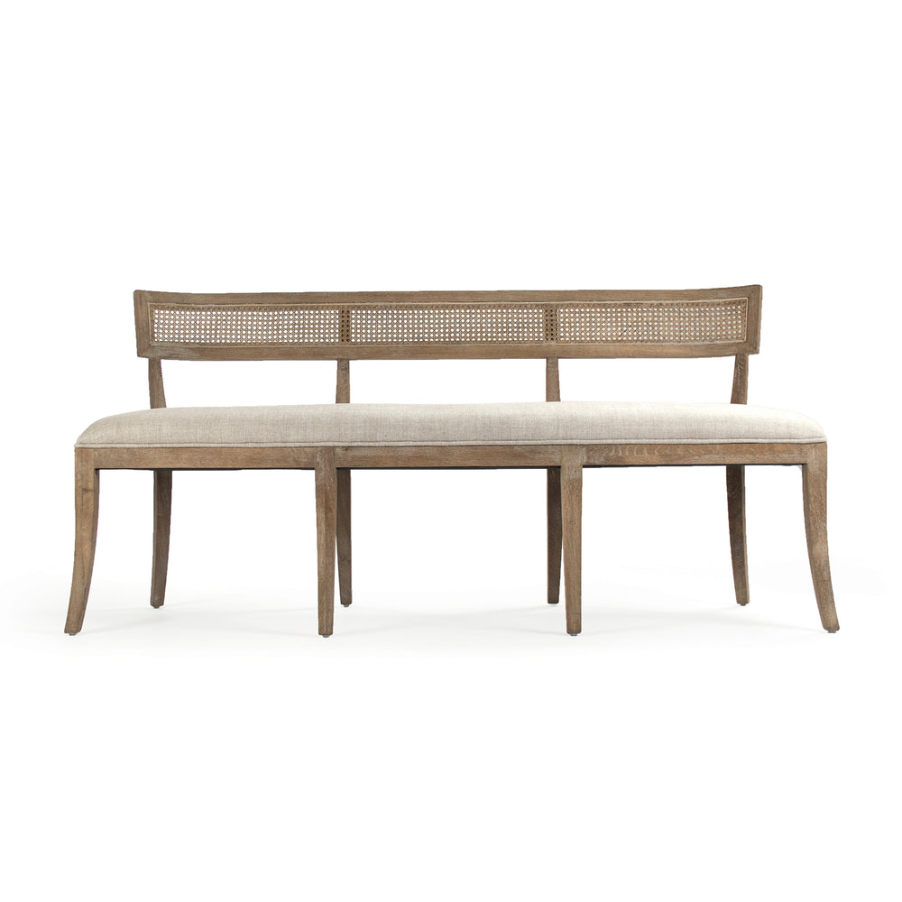 Carvell Cane Back Bench Limed Grey Oak, Natural Cream Linen CF282-3-R Cane E272 A015-A Zentique